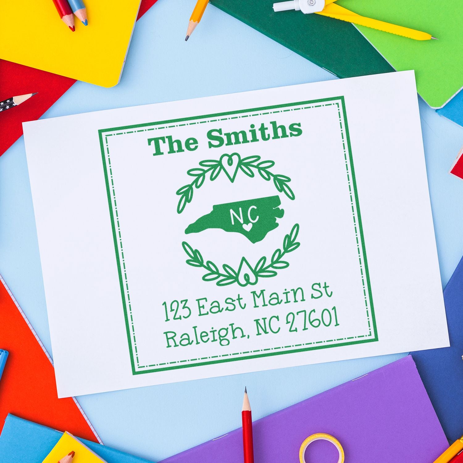 Self-Inking North Carolina State Wreath Custom-Made Address Label Stamper - Engineer Seal Stamps