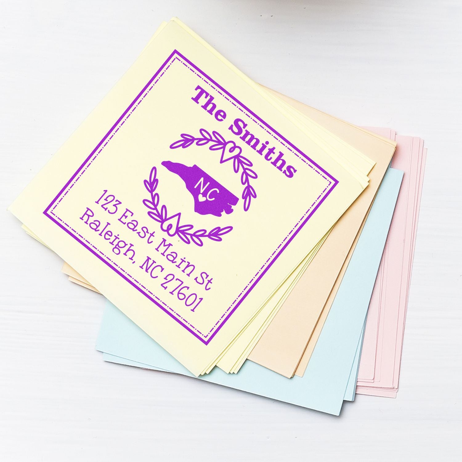 Self-Inking North Carolina State Wreath Custom-Made Address Label Stamper - Engineer Seal Stamps