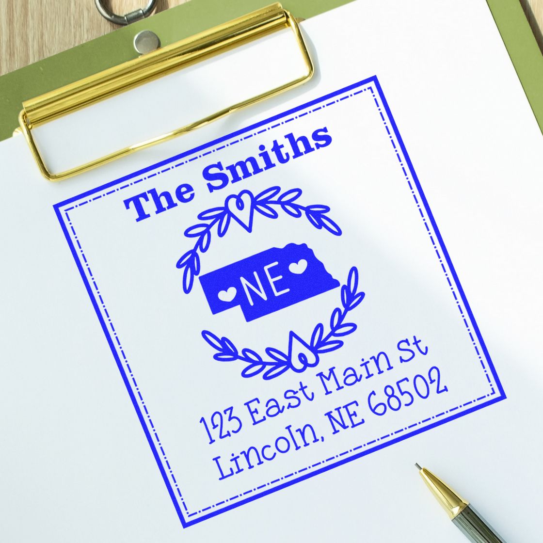 Slim Nebraska State Wreath Personalized Name and Address Pre-Inked Stamp - Engineer Seal Stamps