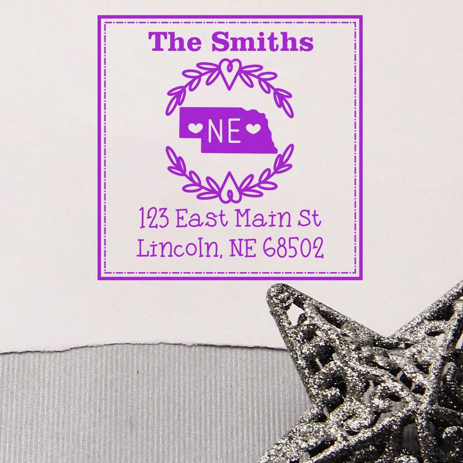 Wood Handle Nebraska State Wreath Custom-Made Address Return Rubber Stamp - Engineer Seal Stamps