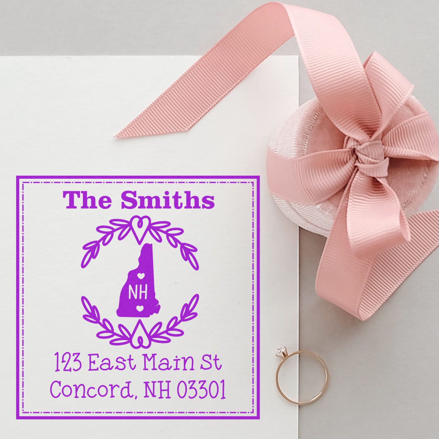 Slim New Hampshire State Wreath Personalized Mailing Stamper - Engineer Seal Stamps