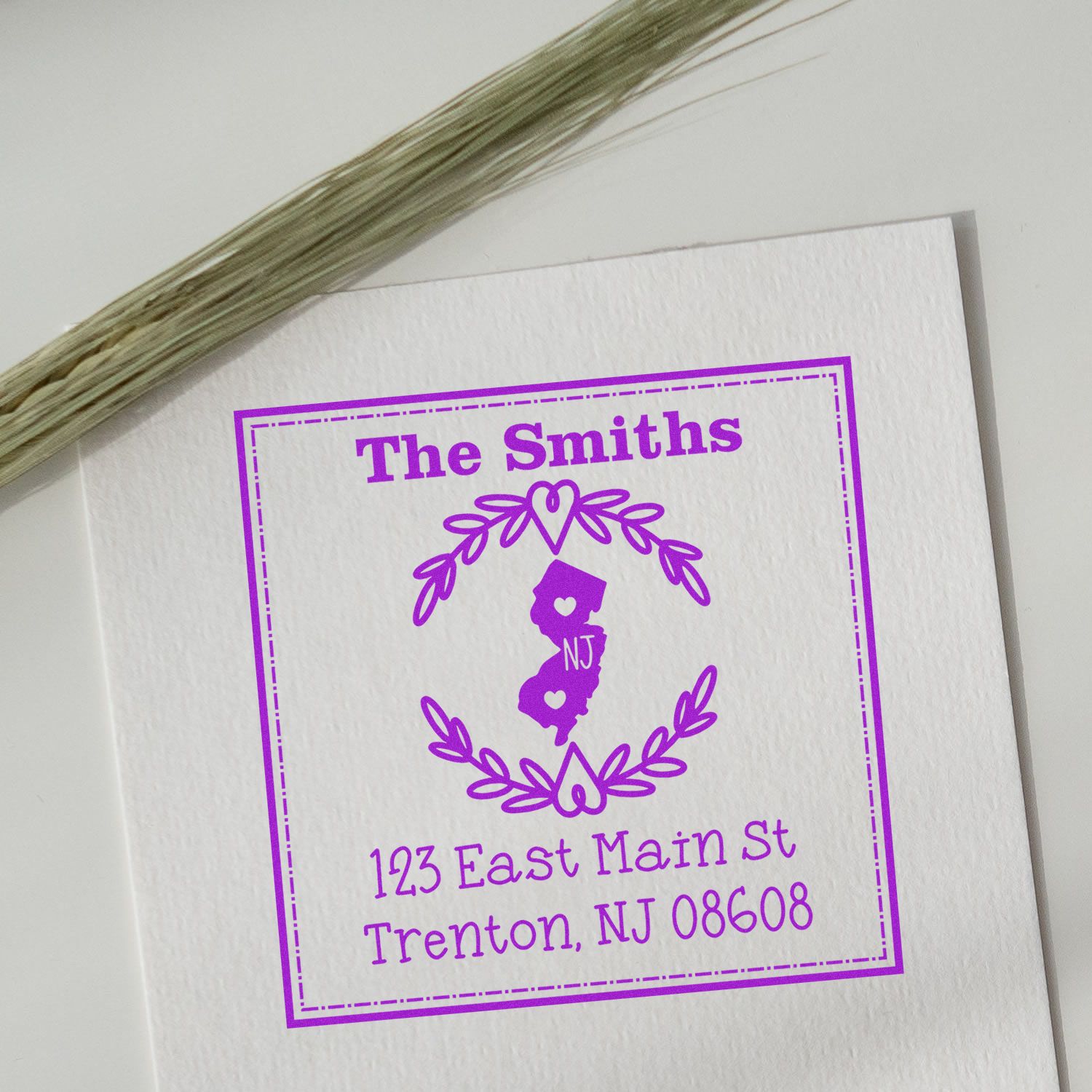 Slim New Jersey State Wreath Personalized Mailing Pre-Inked Stamp - Engineer Seal Stamps