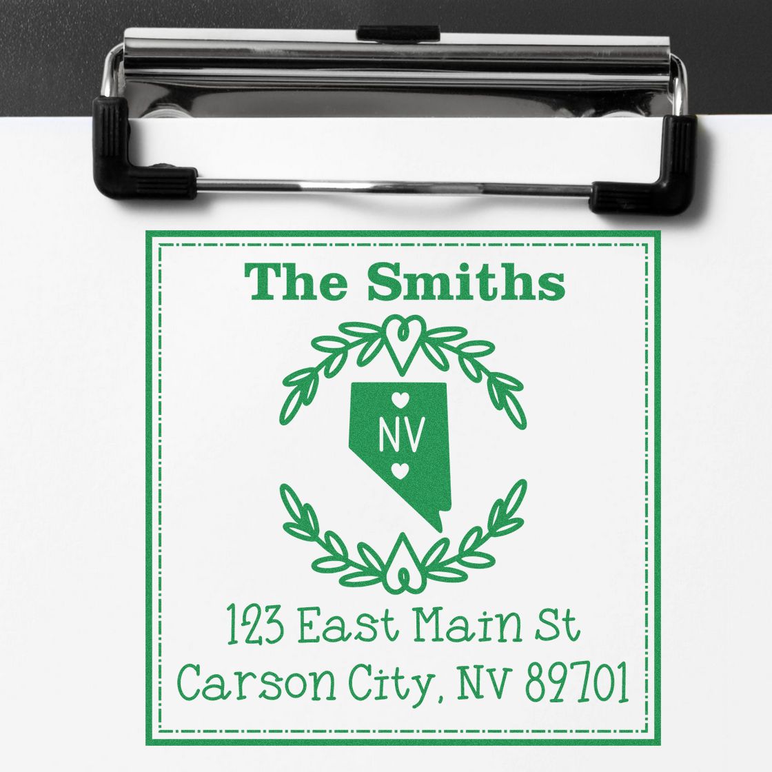 Wood Handle Nevada State Wreath Custom-Made Mailing Address Stamp - Engineer Seal Stamps