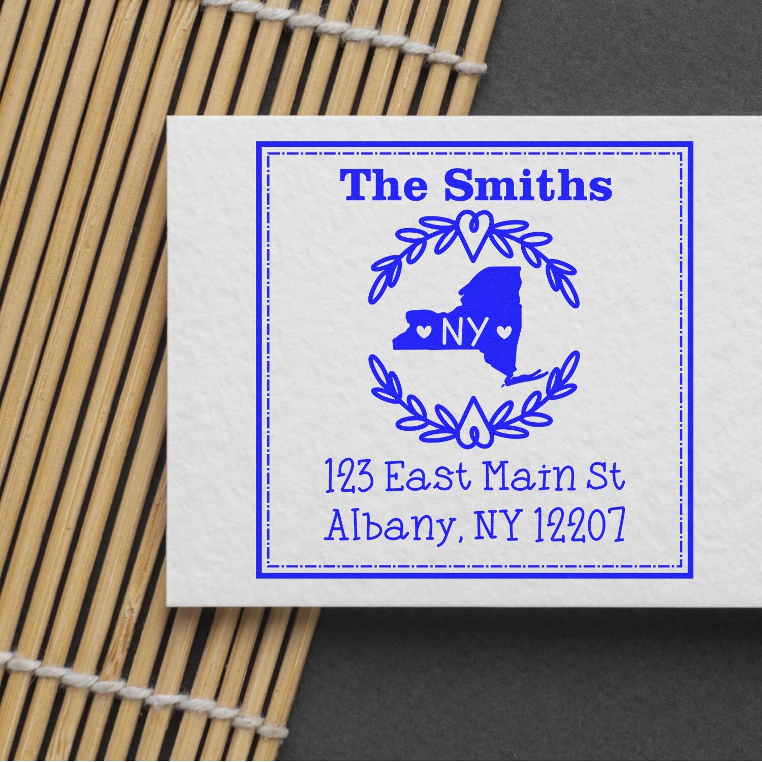 Slim New York State Wreath Personalized Mail Stamper - Engineer Seal Stamps