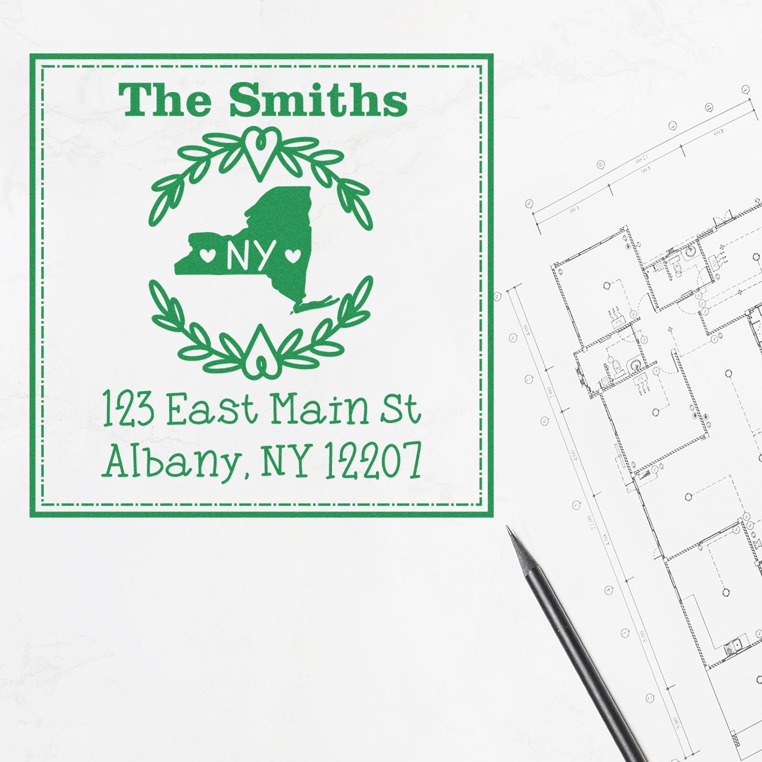 PSI Pre-Inked New York State Wreath Personalized Return Address Rubber Stamp - Engineer Seal Stamps