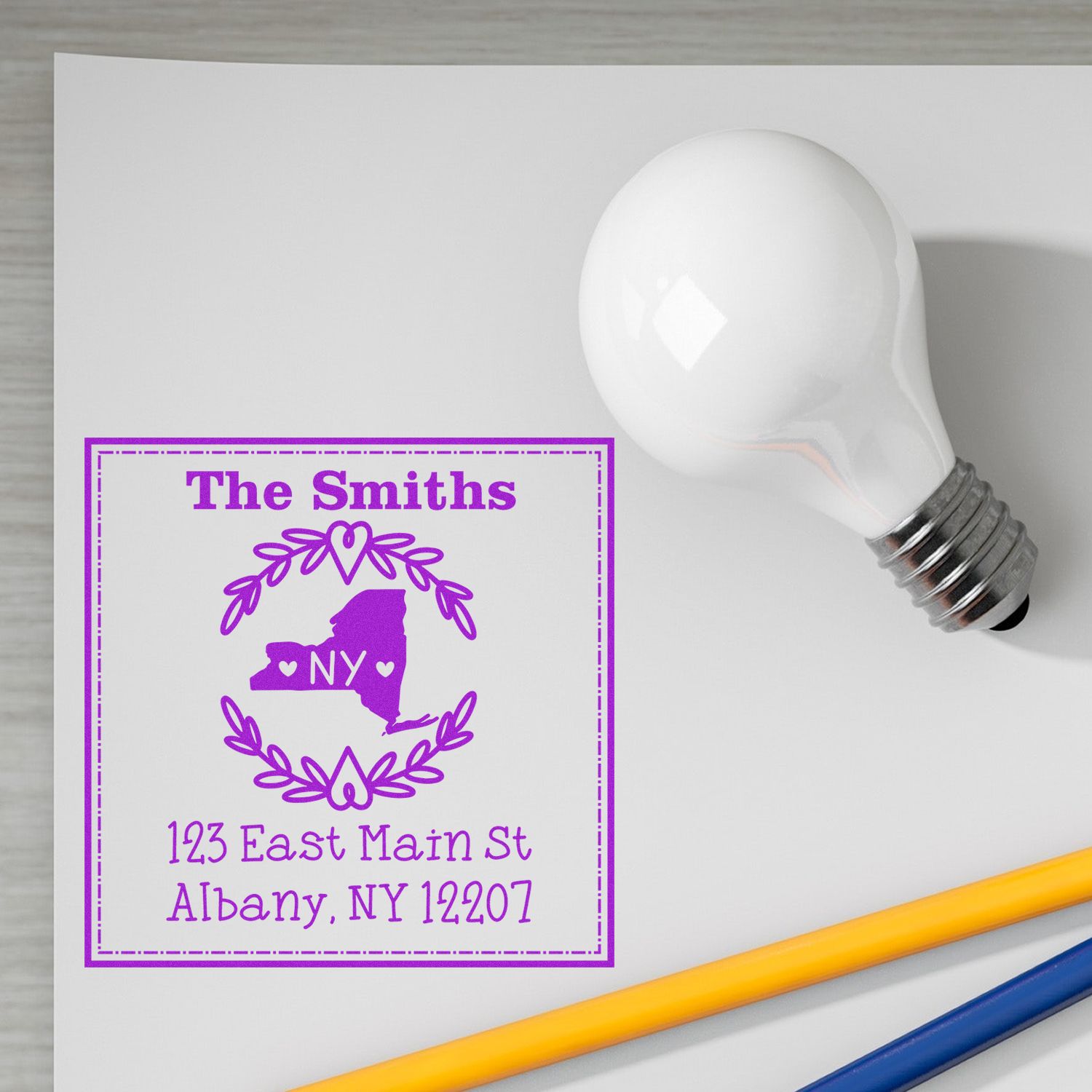 PSI Pre-Inked New York State Wreath Personalized Return Address Rubber Stamp - Engineer Seal Stamps