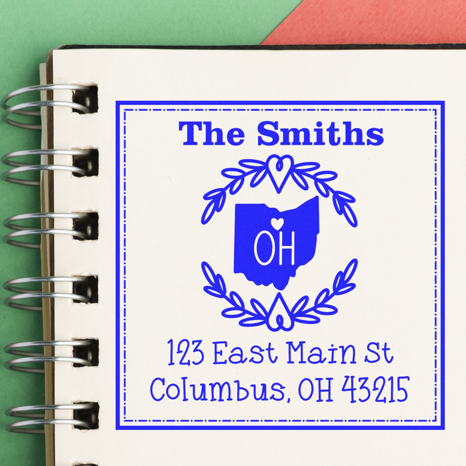 Slim Ohio State Wreath Personalized Home Address Stamper - Engineer Seal Stamps
