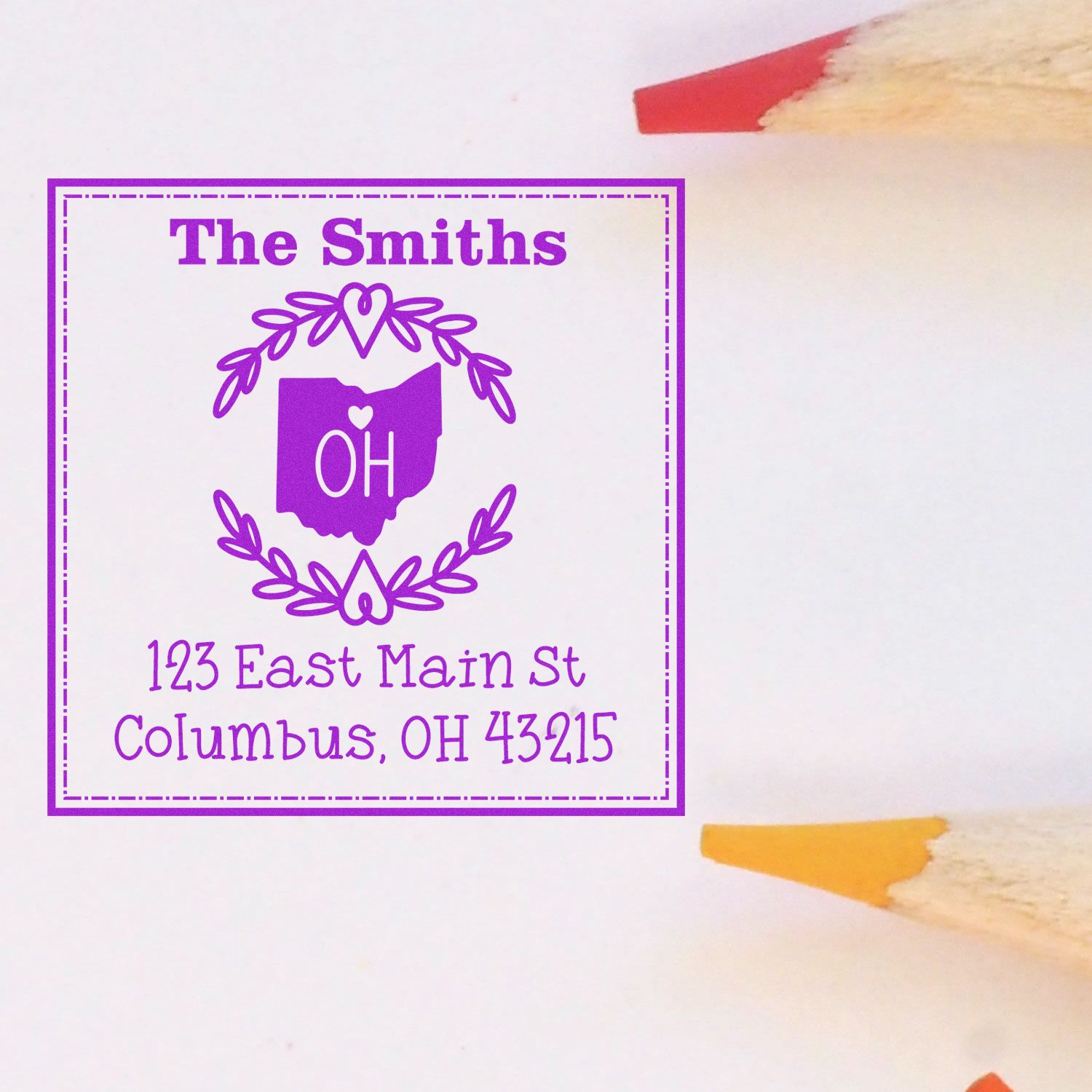 Slim Ohio State Wreath Personalized Home Address Stamper - Engineer Seal Stamps