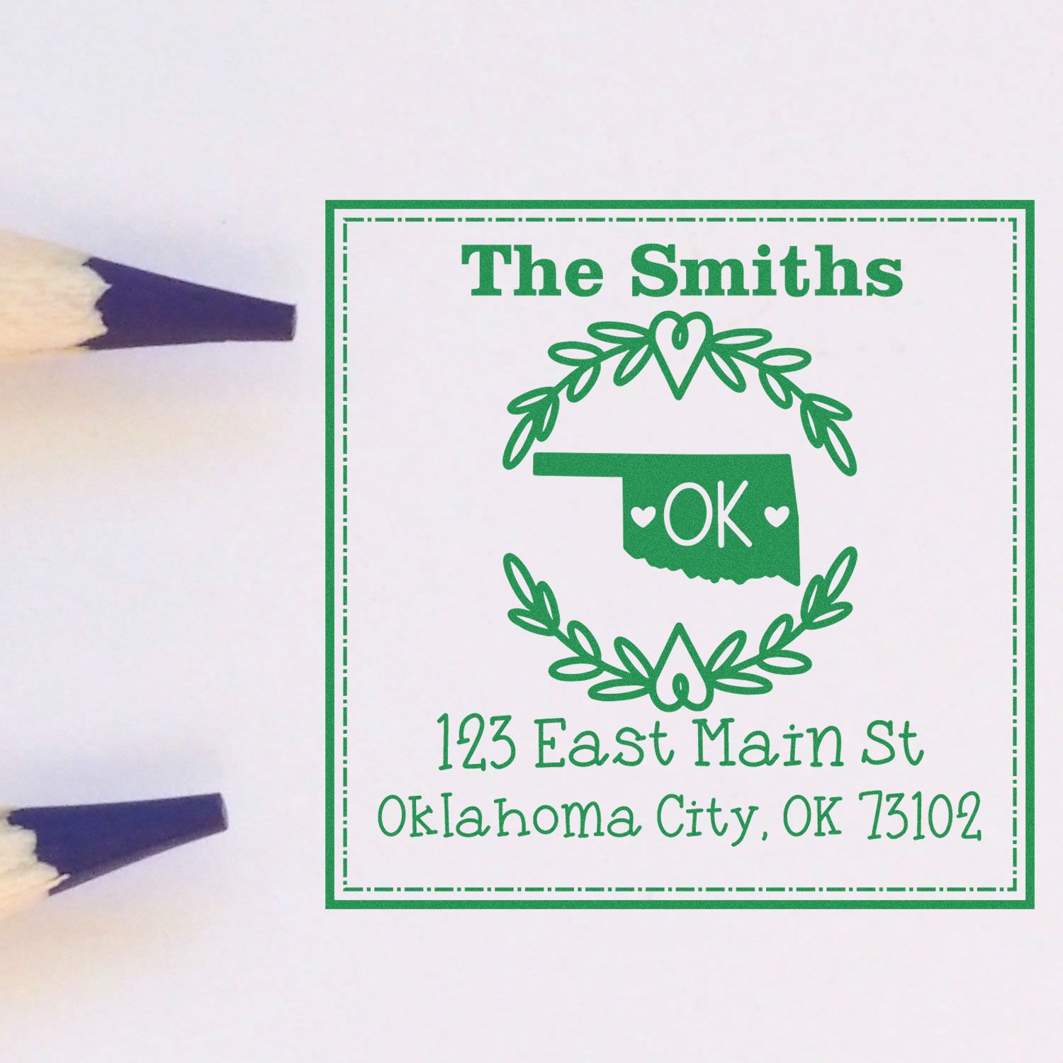 Wood Handle Oklahoma State Wreath Custom-Made New Address Rubber Stamp - Engineer Seal Stamps