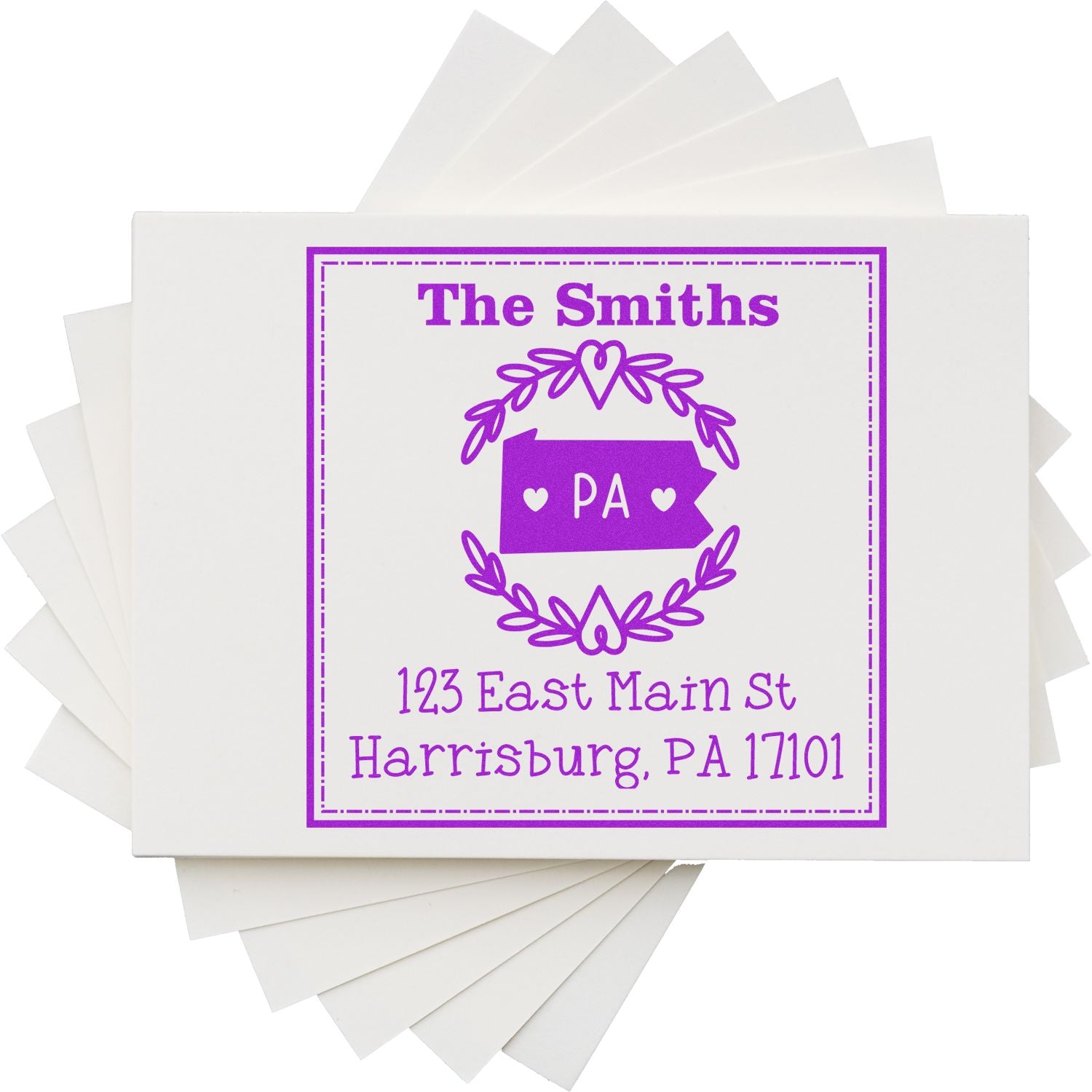 Slim Pennsylvania State Wreath Personalized New Home Address Stamper - Engineer Seal Stamps