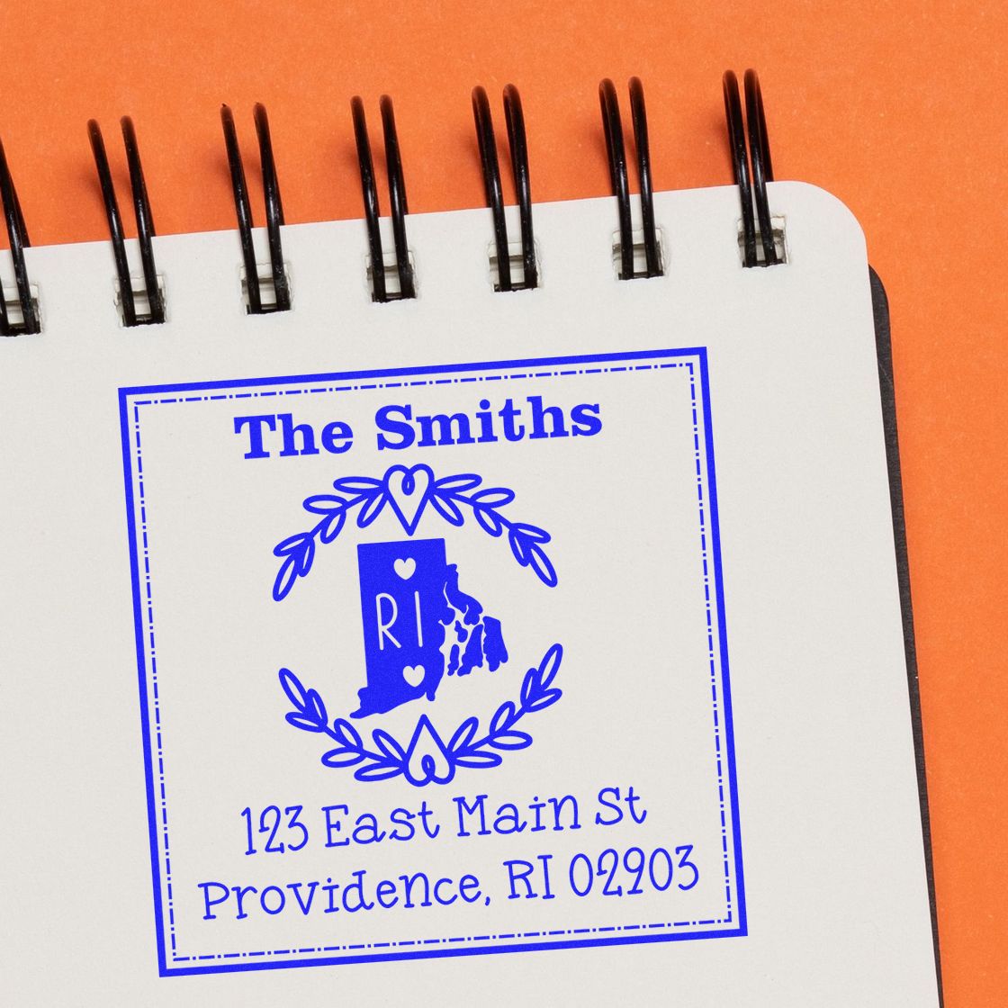Slim Rhode Island State Wreath Personalized New Home Address Pre-Inked Stamp - Engineer Seal Stamps