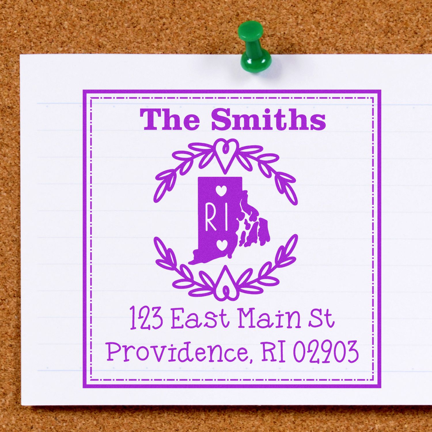 Self-Inking Rhode Island State Wreath Personalized Return Address Stamper - Engineer Seal Stamps