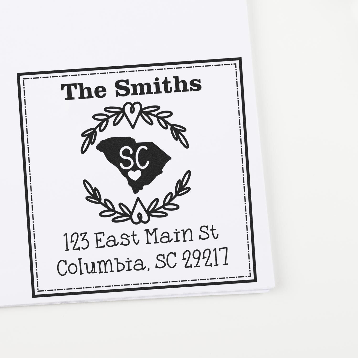 Wood Handle South Carolina State Wreath Custom-Made Address Label Stamp - Engineer Seal Stamps