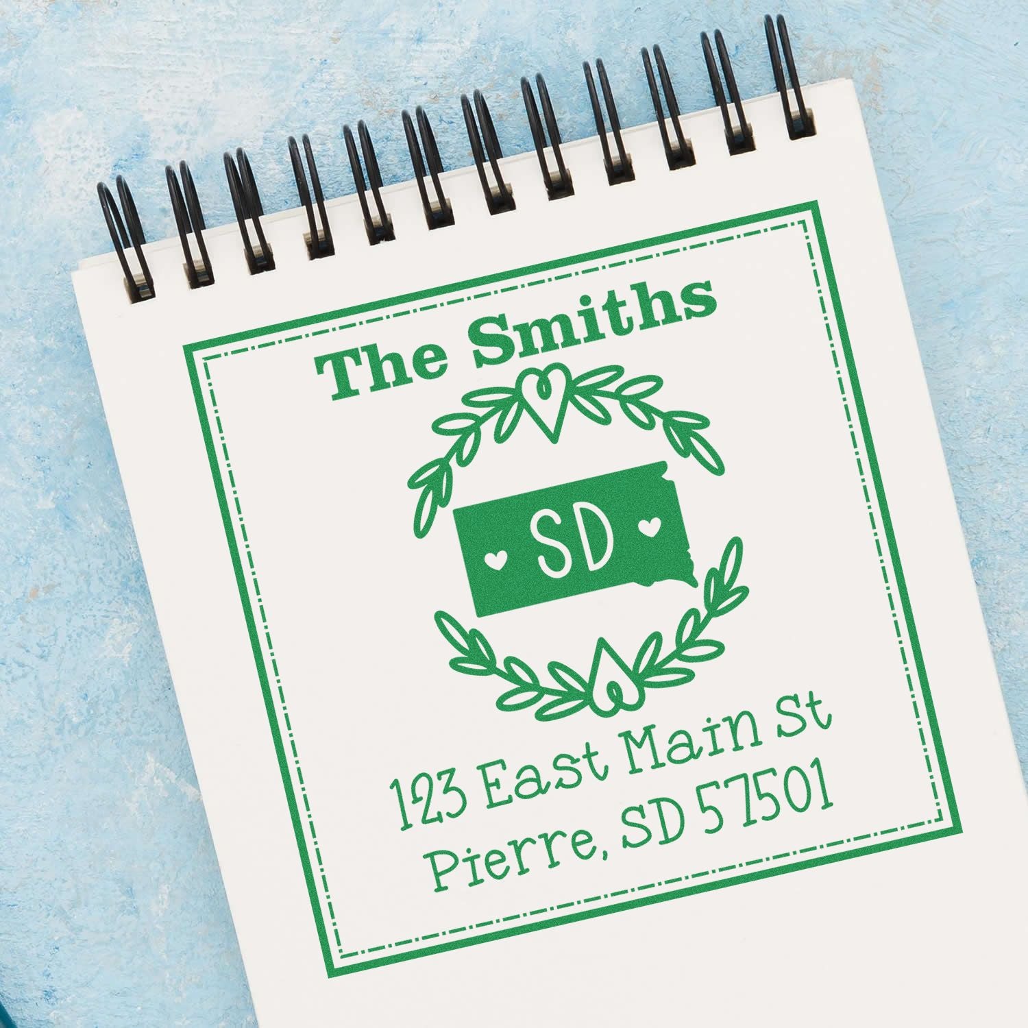 Slim South Dakota State Wreath Personalized Address Return Stamper - Engineer Seal Stamps