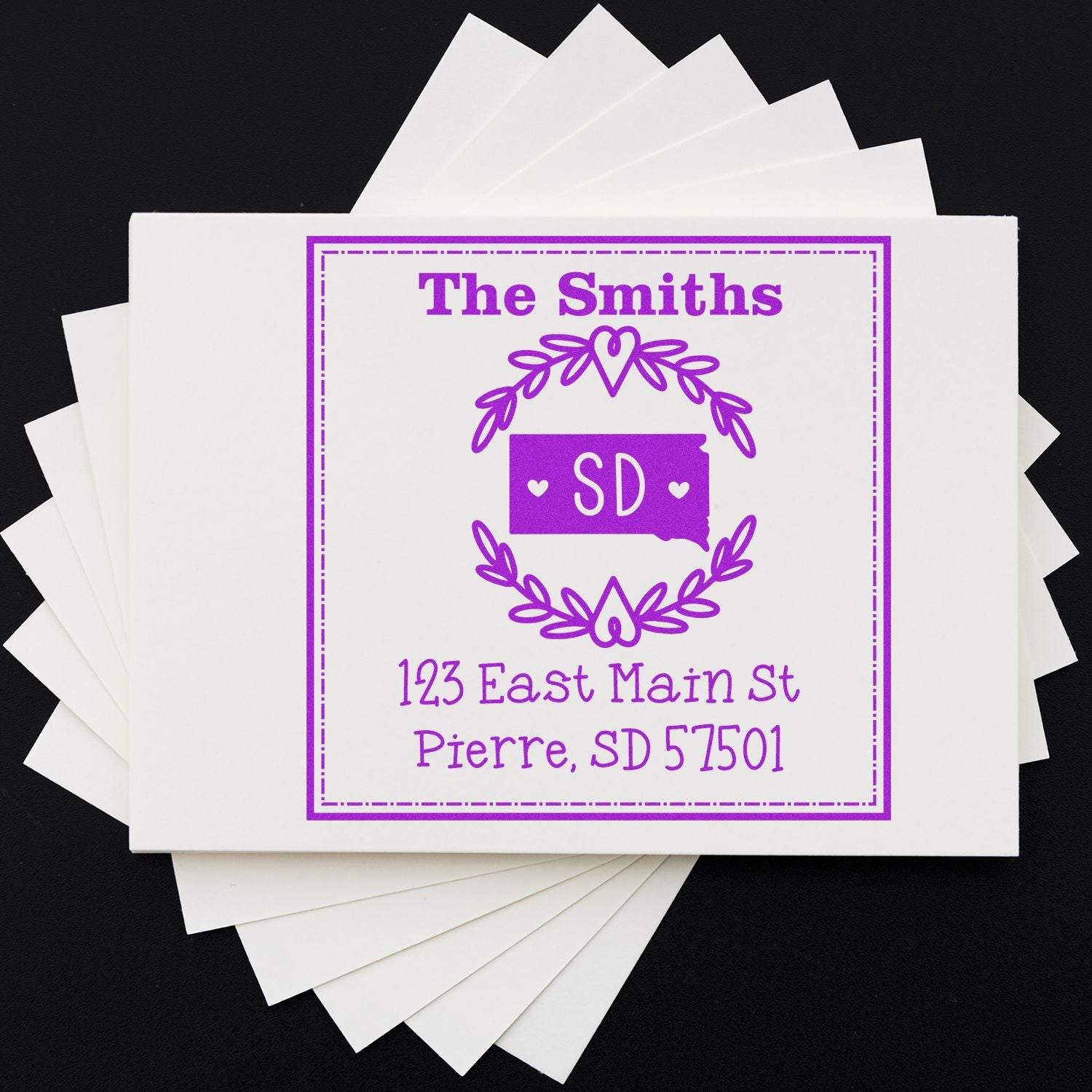 Slim South Dakota State Wreath Personalized Address Return Stamper - Engineer Seal Stamps