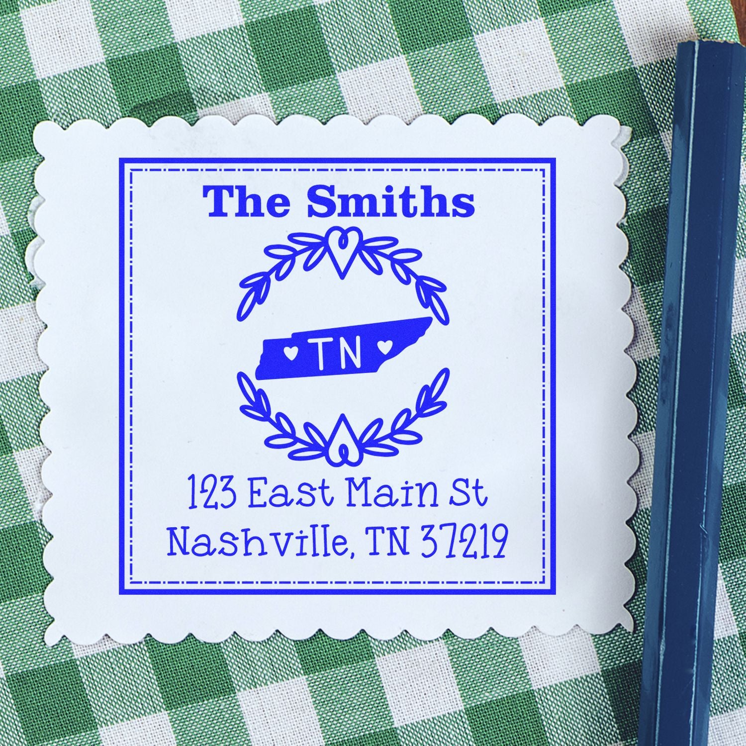 Wood Handle Tennessee State Wreath Custom-Made Address Label Rubber Stamp - Engineer Seal Stamps