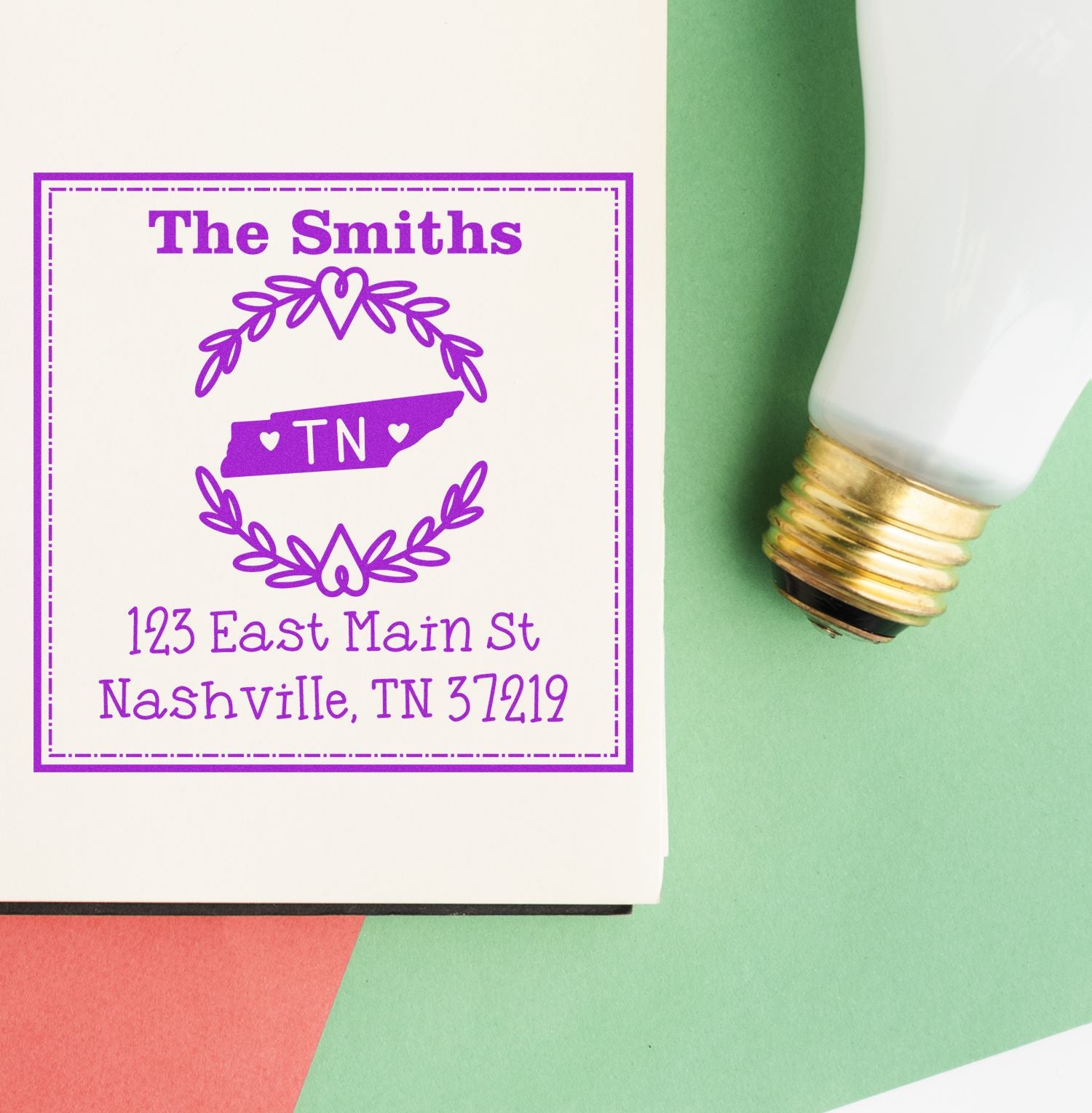 Slim Tennessee State Wreath Personalized Address Return Pre-Inked Stamp - Engineer Seal Stamps