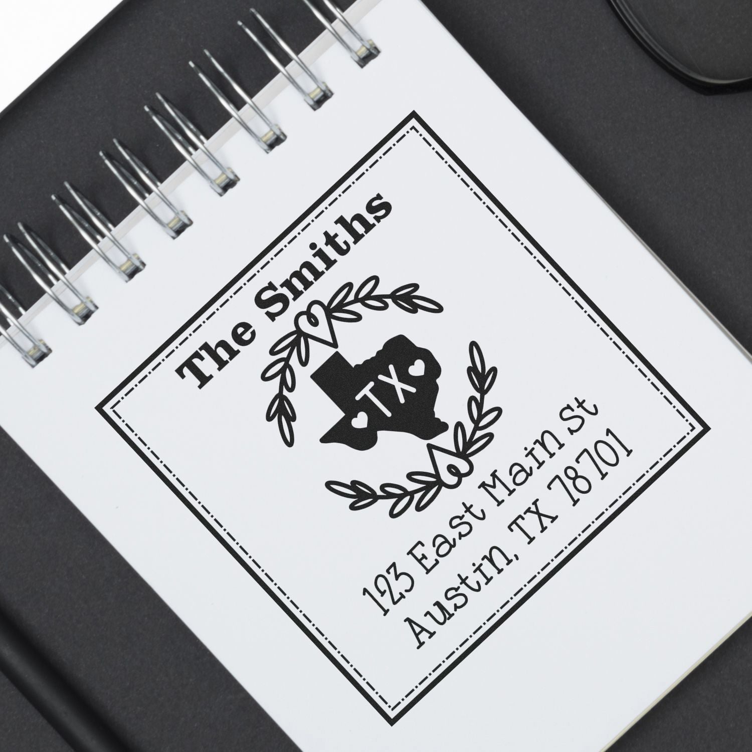 Wood Handle Texas State Wreath Personalized Address Stamp - Engineer Seal Stamps
