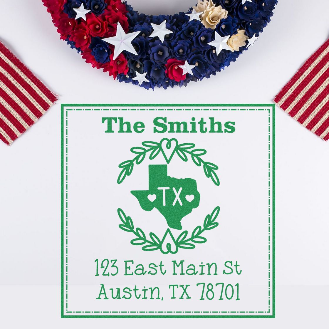 Slim Texas State Wreath Personalized Mailing Address Stamp - Engineer Seal Stamps