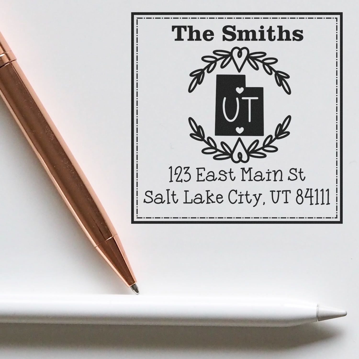 Wood Handle Utah State Wreath Personalized Address Stamper - Engineer Seal Stamps