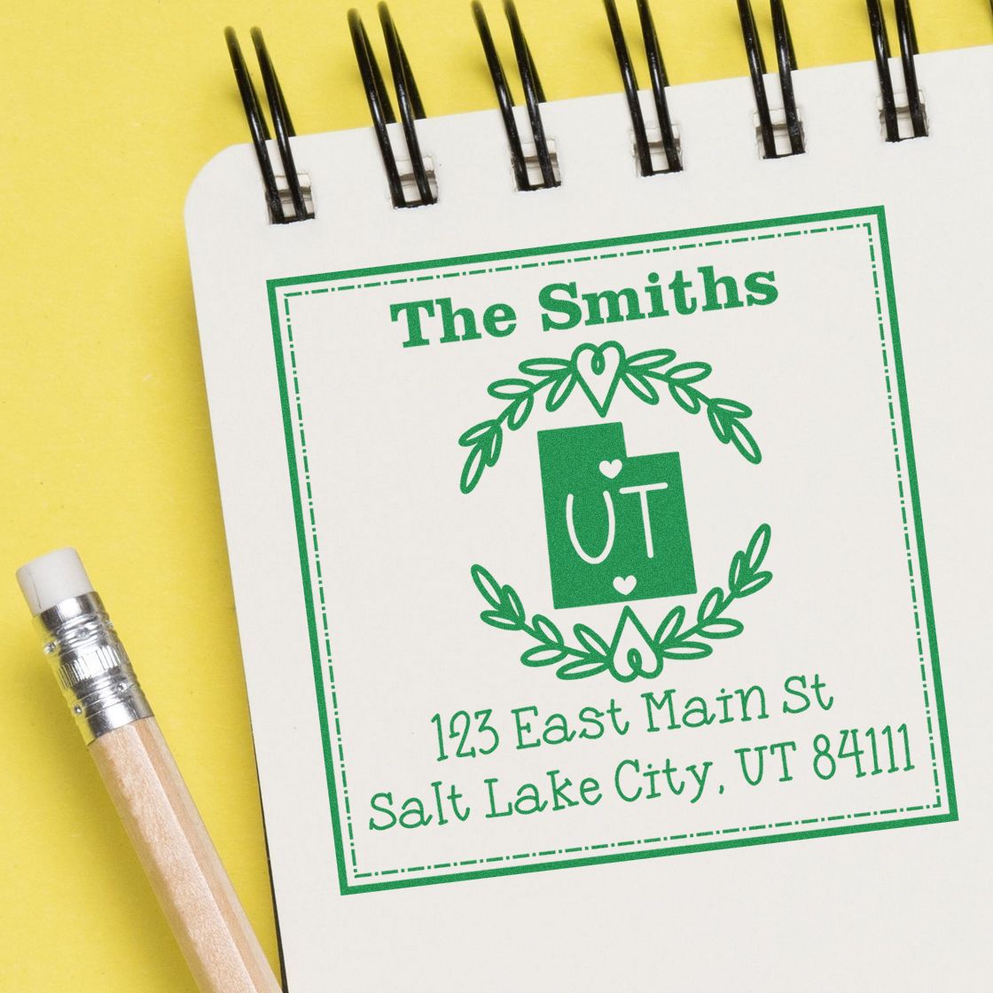 PSI Pre-Inked Utah State Wreath Personalized Home Address Rubber Stamp - Engineer Seal Stamps