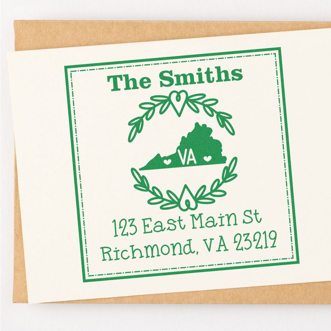 Wood Handle Virginia State Wreath Personalized Return Address Stamp - Engineer Seal Stamps