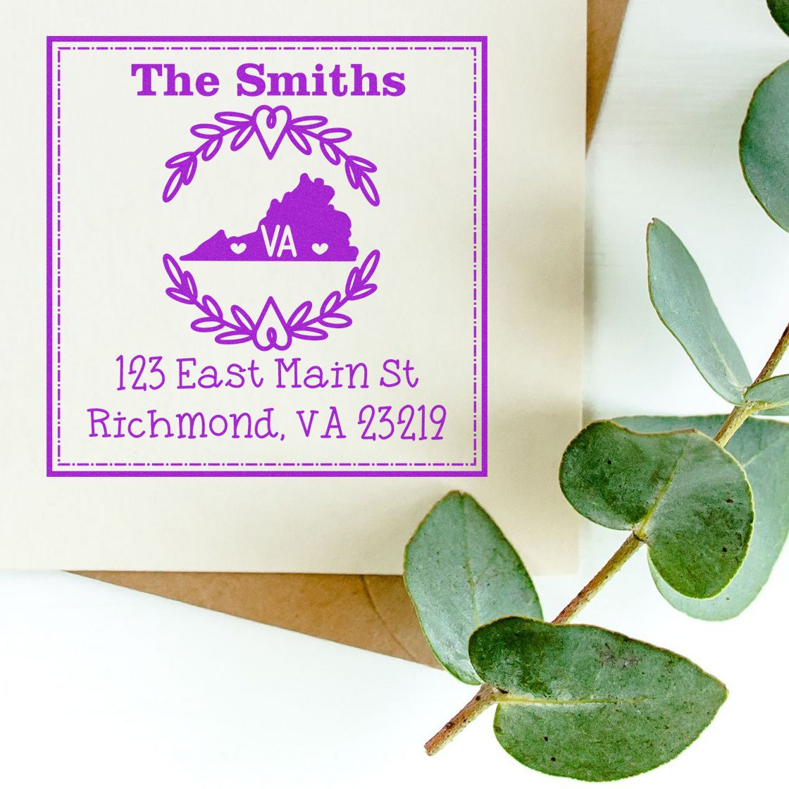 Slim Virginia State Wreath Personalized Mail Address Stamp - Engineer Seal Stamps