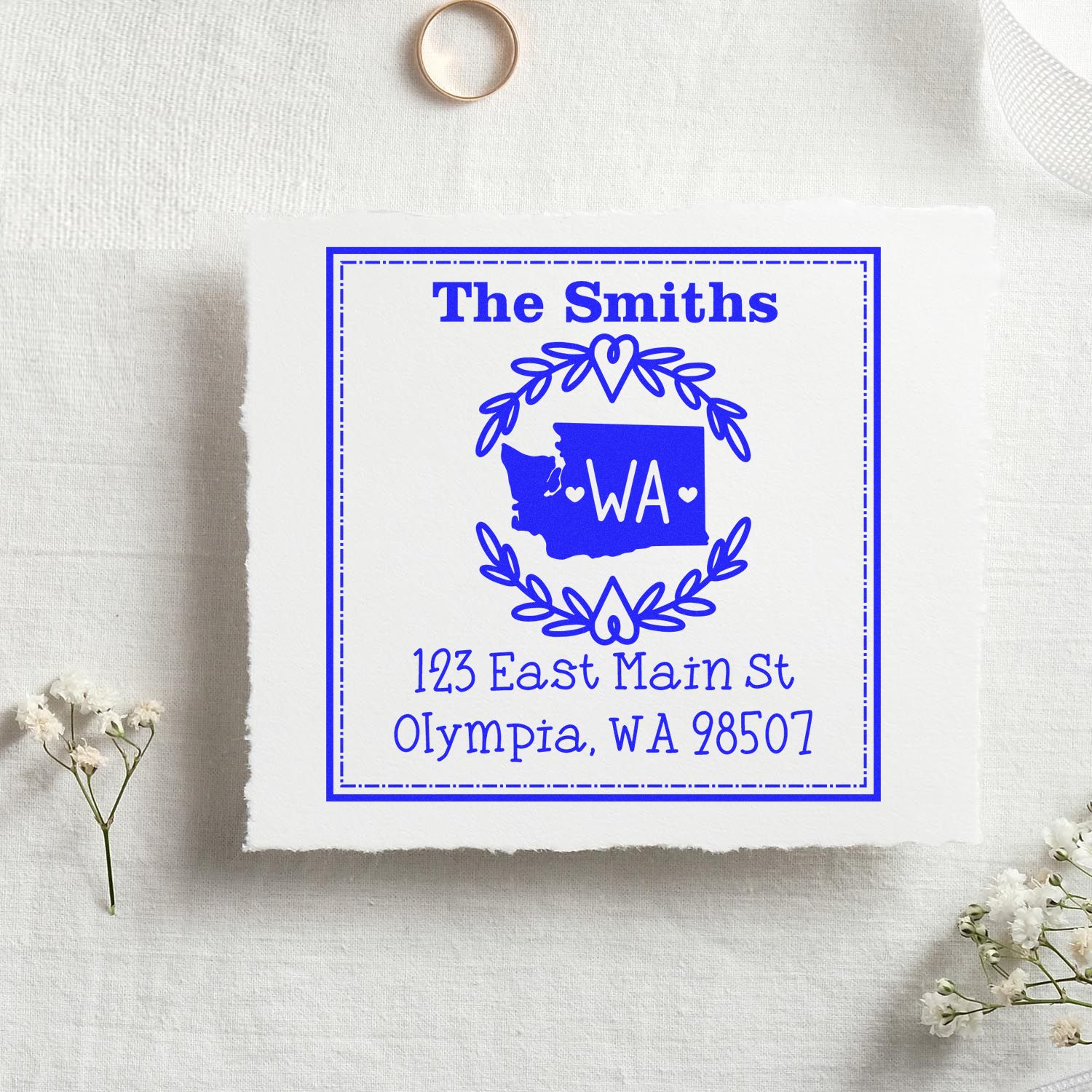 Slim Washington State Wreath Personalized Mail Address Stamper - Engineer Seal Stamps
