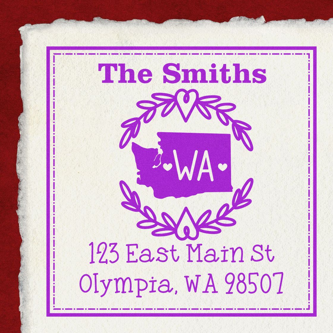 Slim Washington State Wreath Personalized Mail Address Stamper - Engineer Seal Stamps
