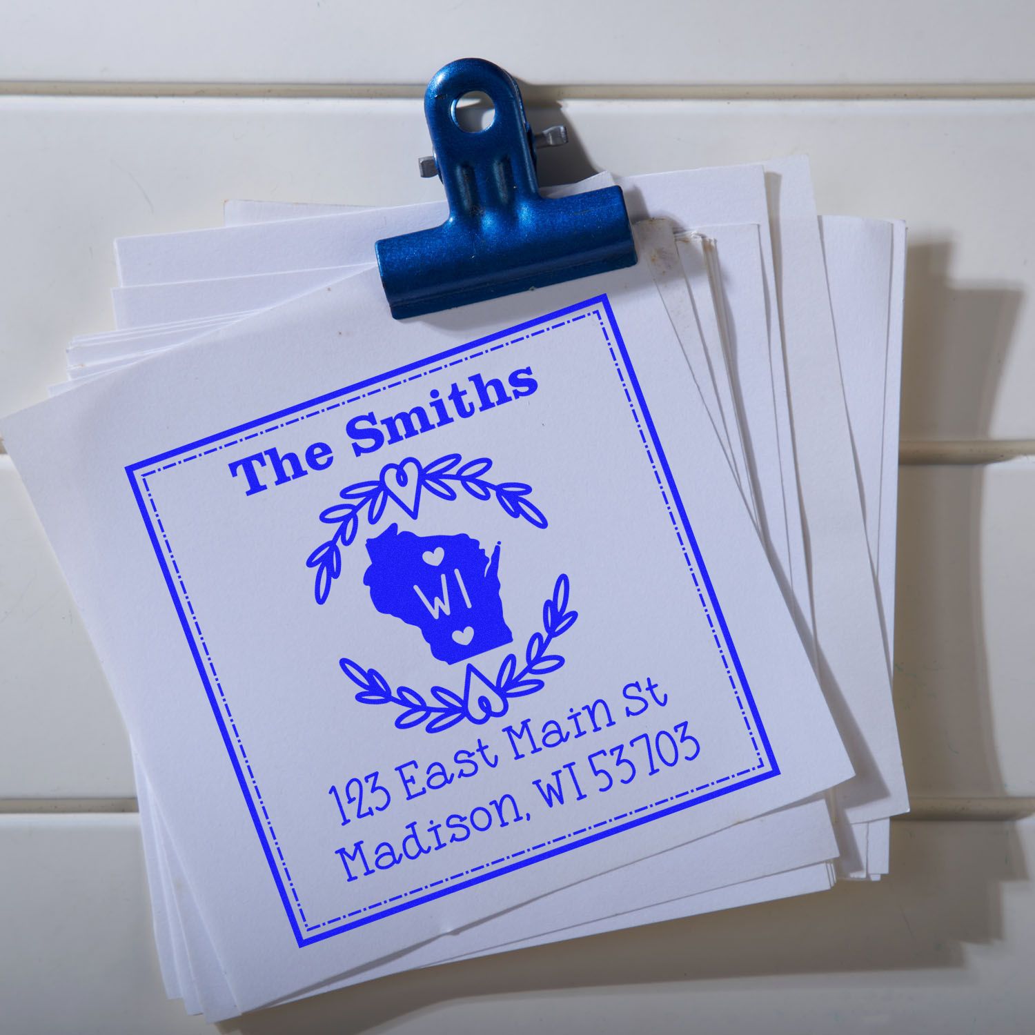 PSI Pre-Inked Wisconsin State Wreath Personalized Address Return Stamper - Engineer Seal Stamps