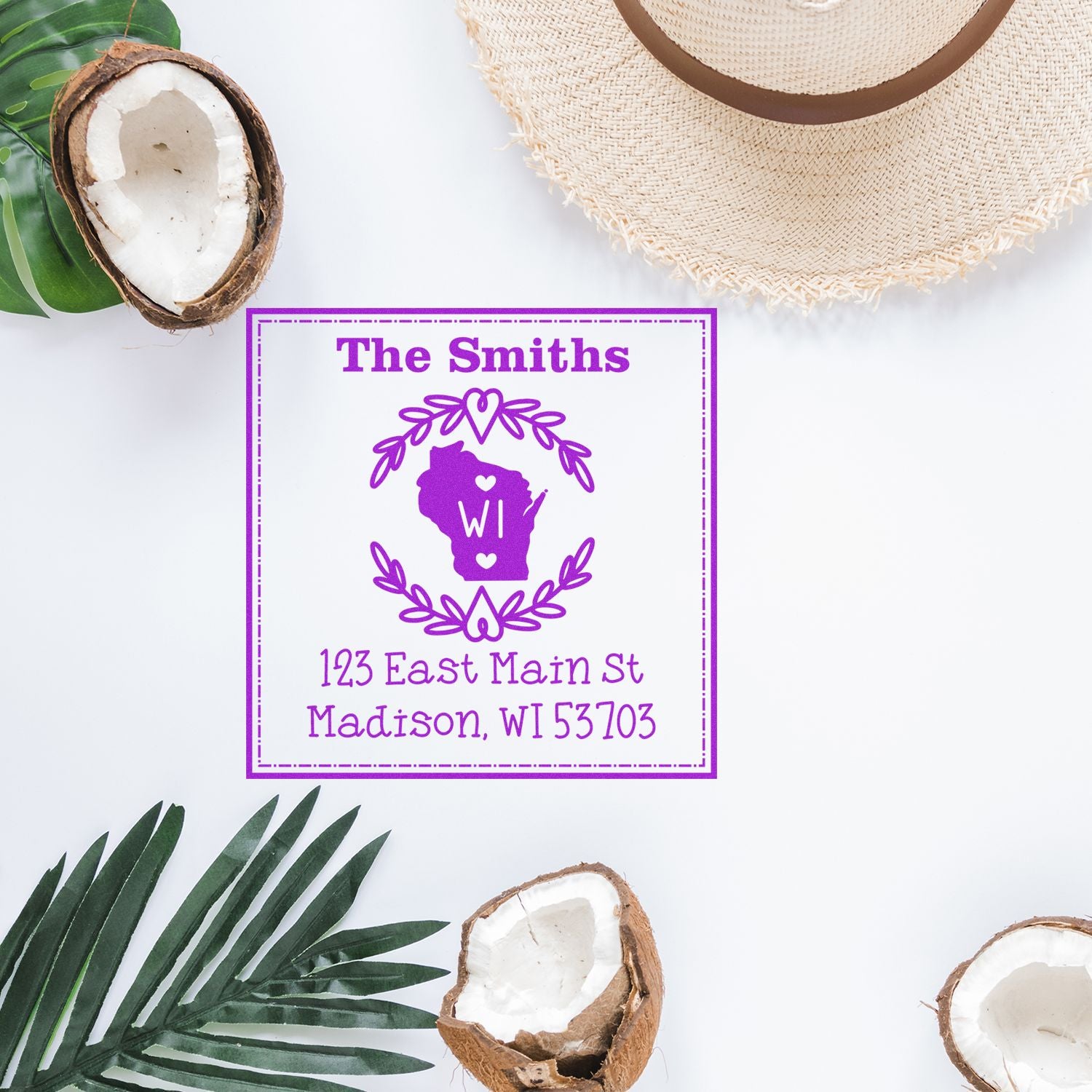 Slim Wisconsin State Wreath Personalized New Address Stamp - Engineer Seal Stamps