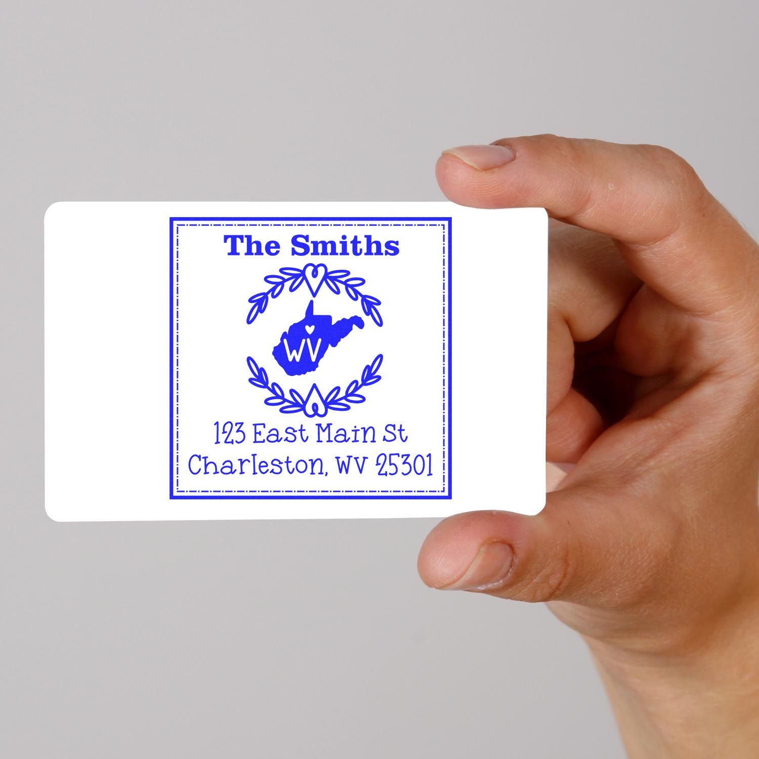 Wood Handle West Virginia State Wreath Personalized Return Address Rubber Stamp - Engineer Seal Stamps