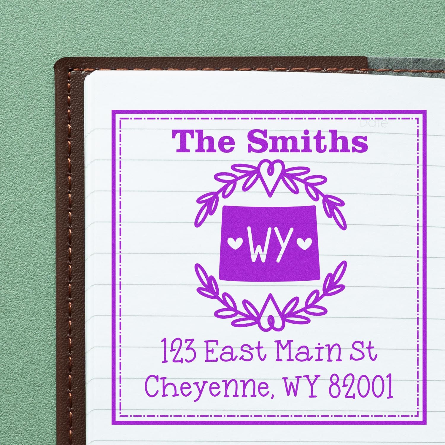 Self-Inking Wyoming State Wreath Personalized Home Address Stamp - Engineer Seal Stamps