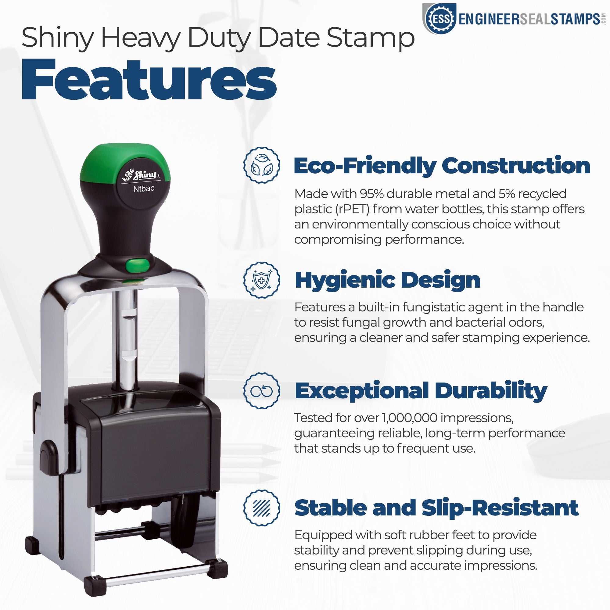 Shiny Heavy Duty Date Stamp 1-3/16 x 2 - Engineer Seal Stamps