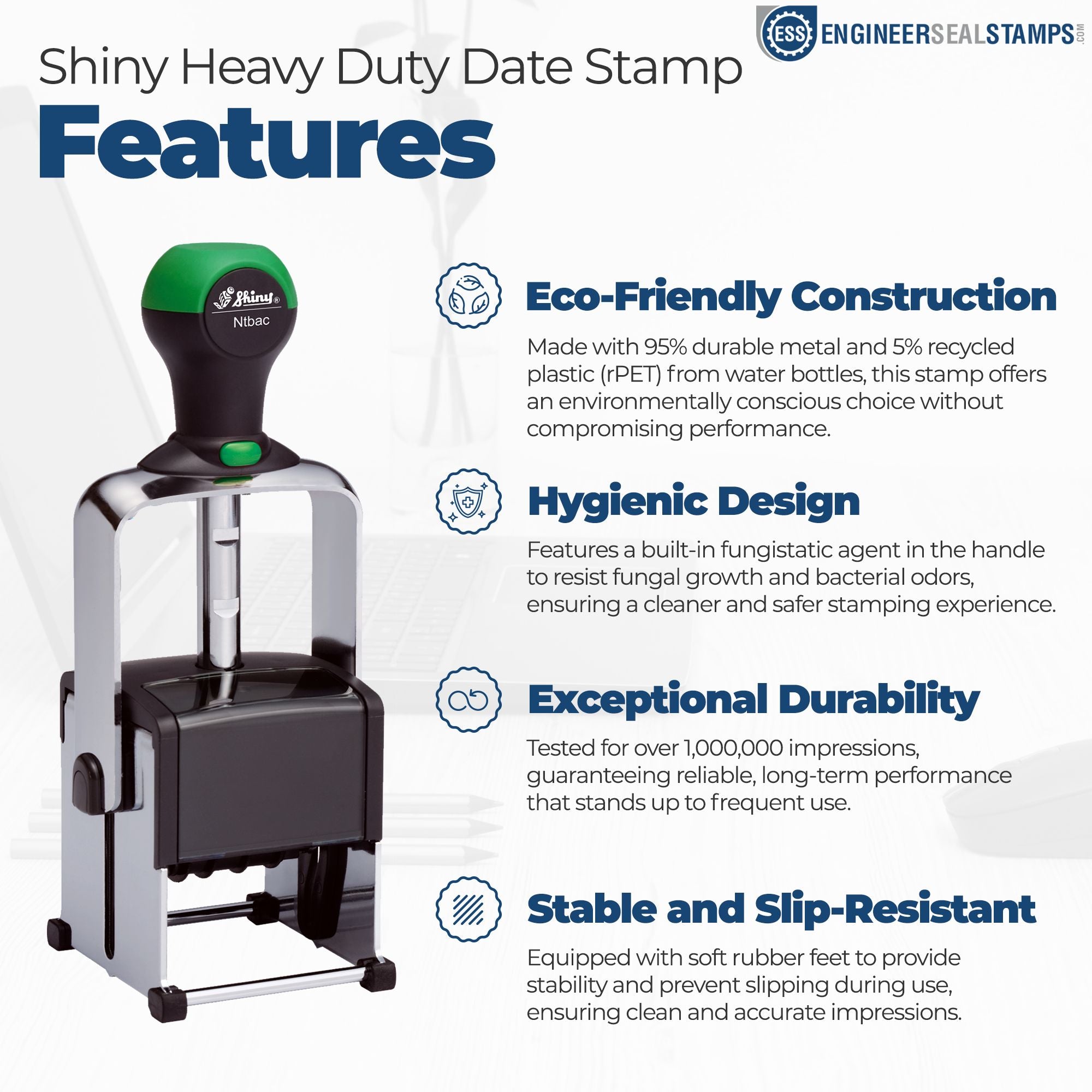 Shiny Heavy Duty Date Stamp 15/16 x 1-5/8 - Engineer Seal Stamps