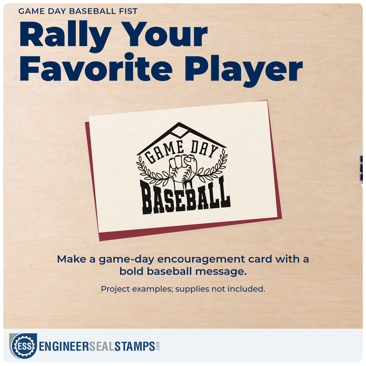 A finished handmade project stamped with the Game Day Baseball Fist Home Plate Badge Slim Pre-Inked Stamp, ideal for team banner stamping.