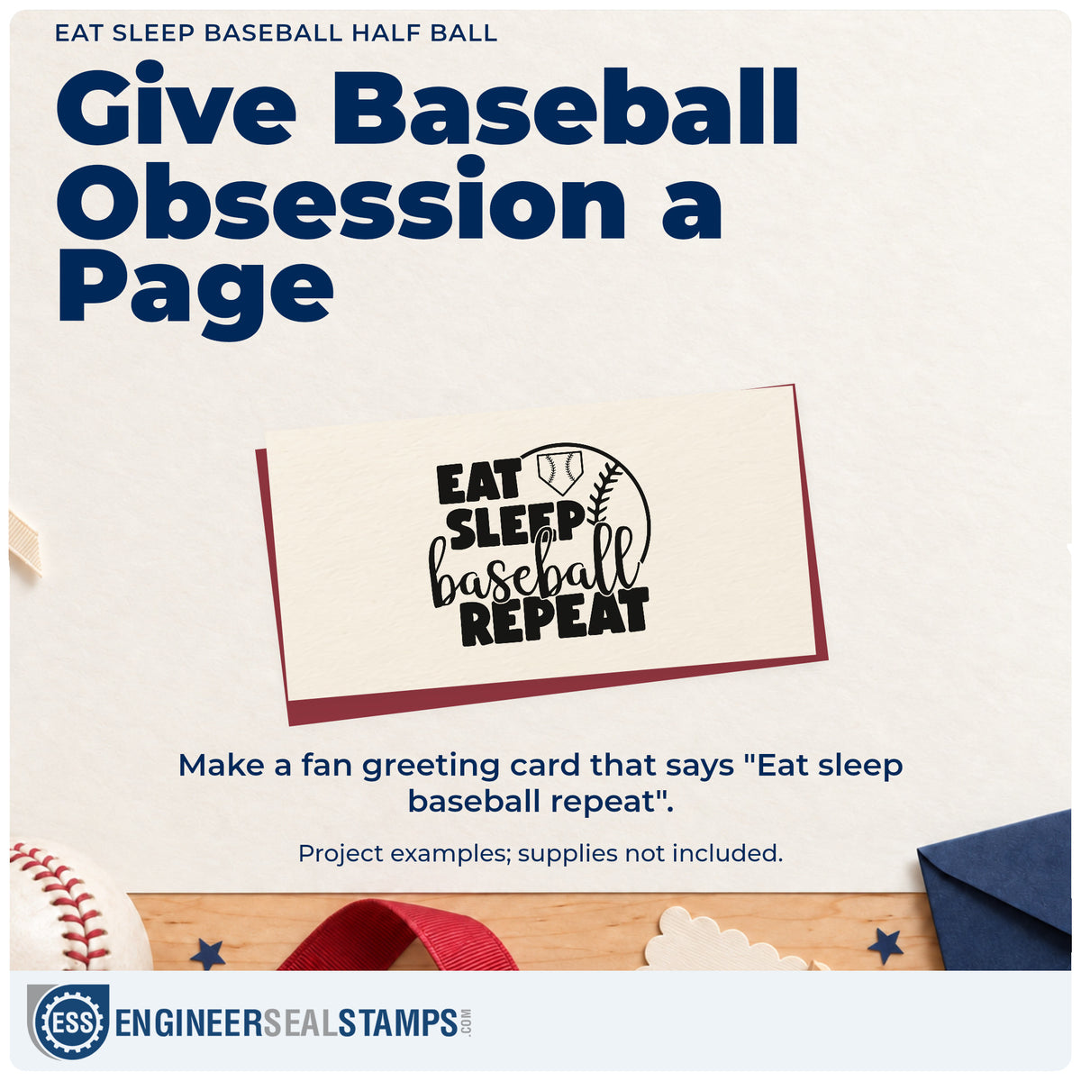 A finished handmade project stamped with the Wood Handle Eat Sleep Baseball Half Ball Rubber Stamp, ideal for bedroom door signs.