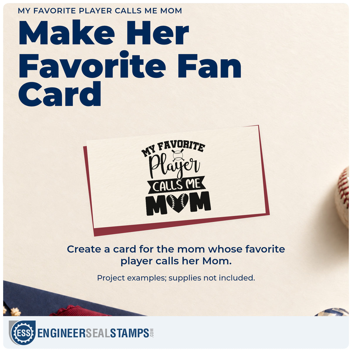 A finished handmade project stamped with the My Favorite Player Calls Me Mom Baseball Heart Premium Wooden Stamp - Vintage Pro, ideal for bleacher tees.