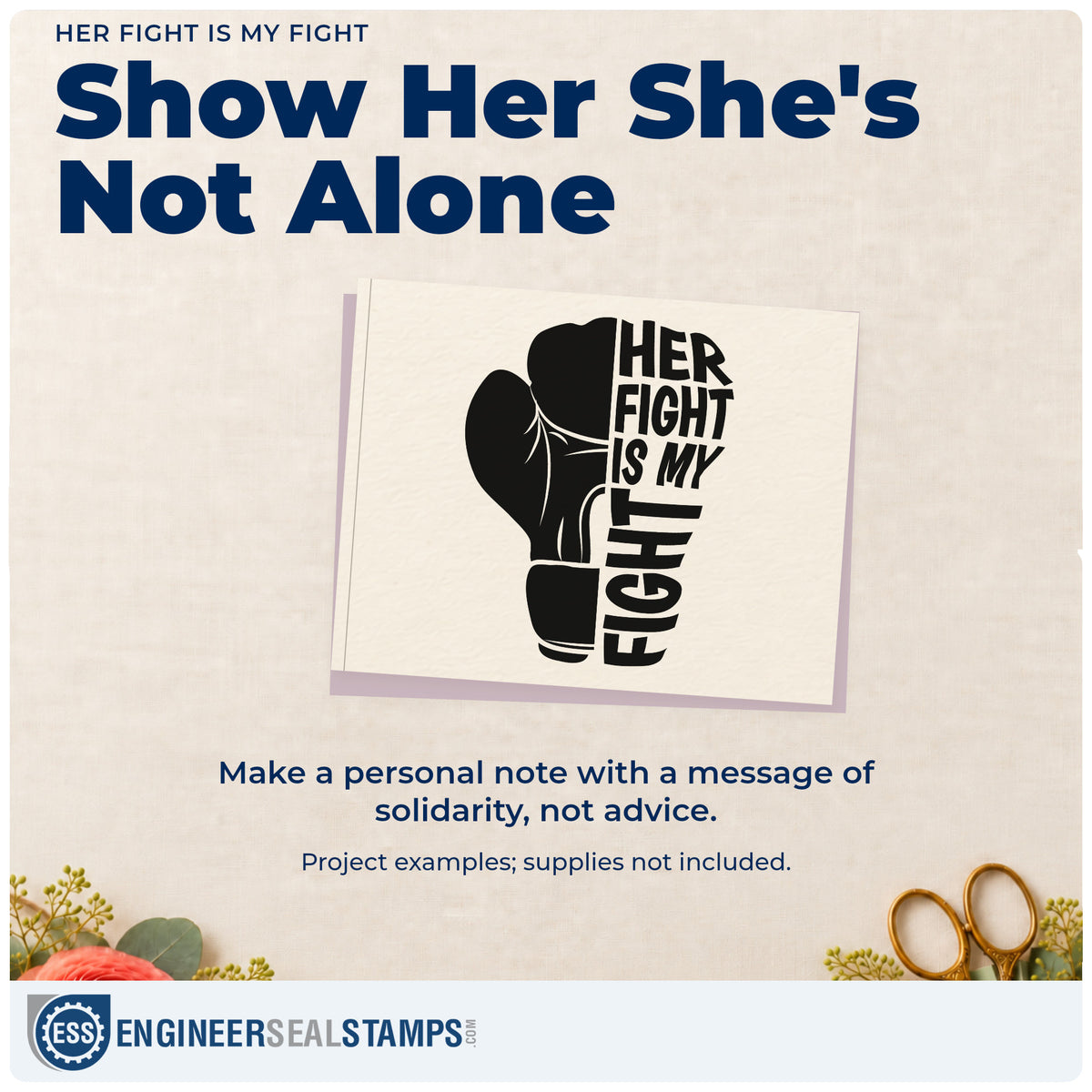 A finished handmade project stamped with the Her Fight Is My Fight Boxing Gloves Slim Pre-Inked Stamp, ideal for husband and kids tees.