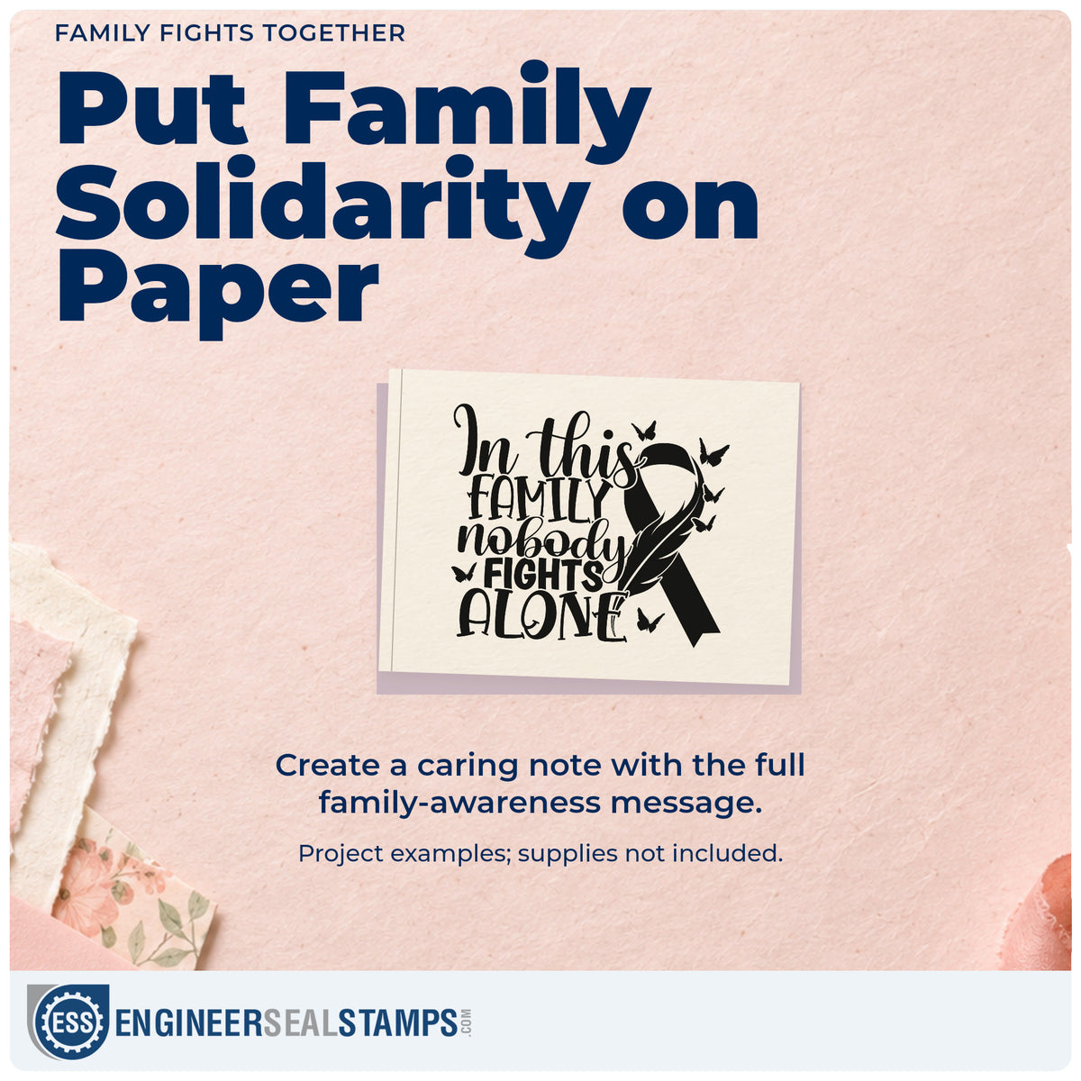A finished handmade project stamped with the Duo Hand Family Fights Together Awareness Ribbon Rubber Stamp, ideal for matching walk tees.