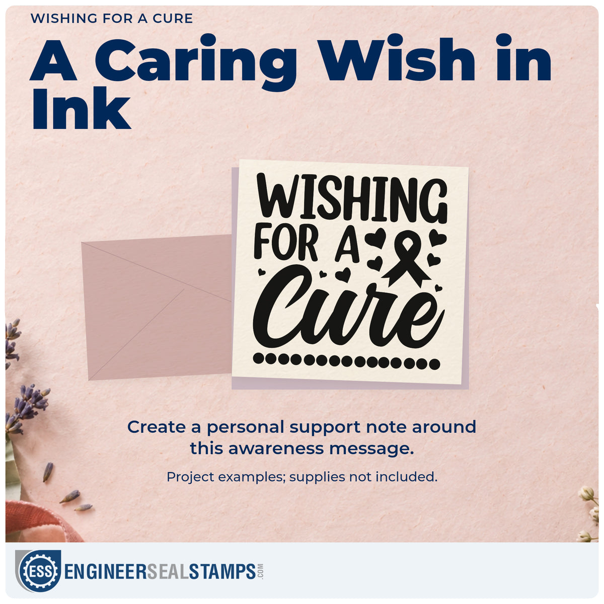 A finished handmade project stamped with the Wishing For A Cure Rubber Stamp – Wood Handle, ideal for vigil programs.