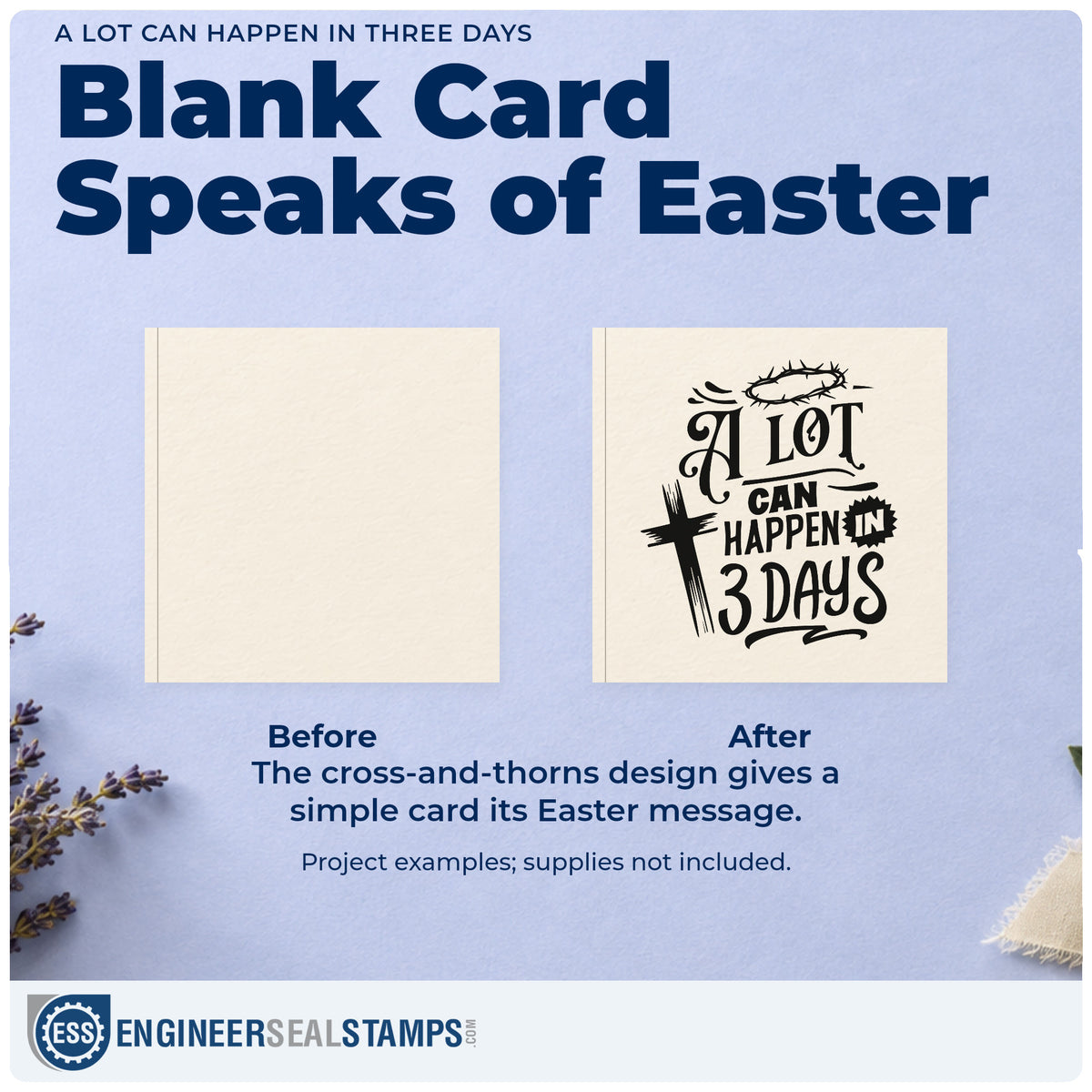 Before and after of a plain item finished with the A Lot Can Happen In Three Days Craft Stamp – Self-Inking, a quick upgrade for prayer journal headers.