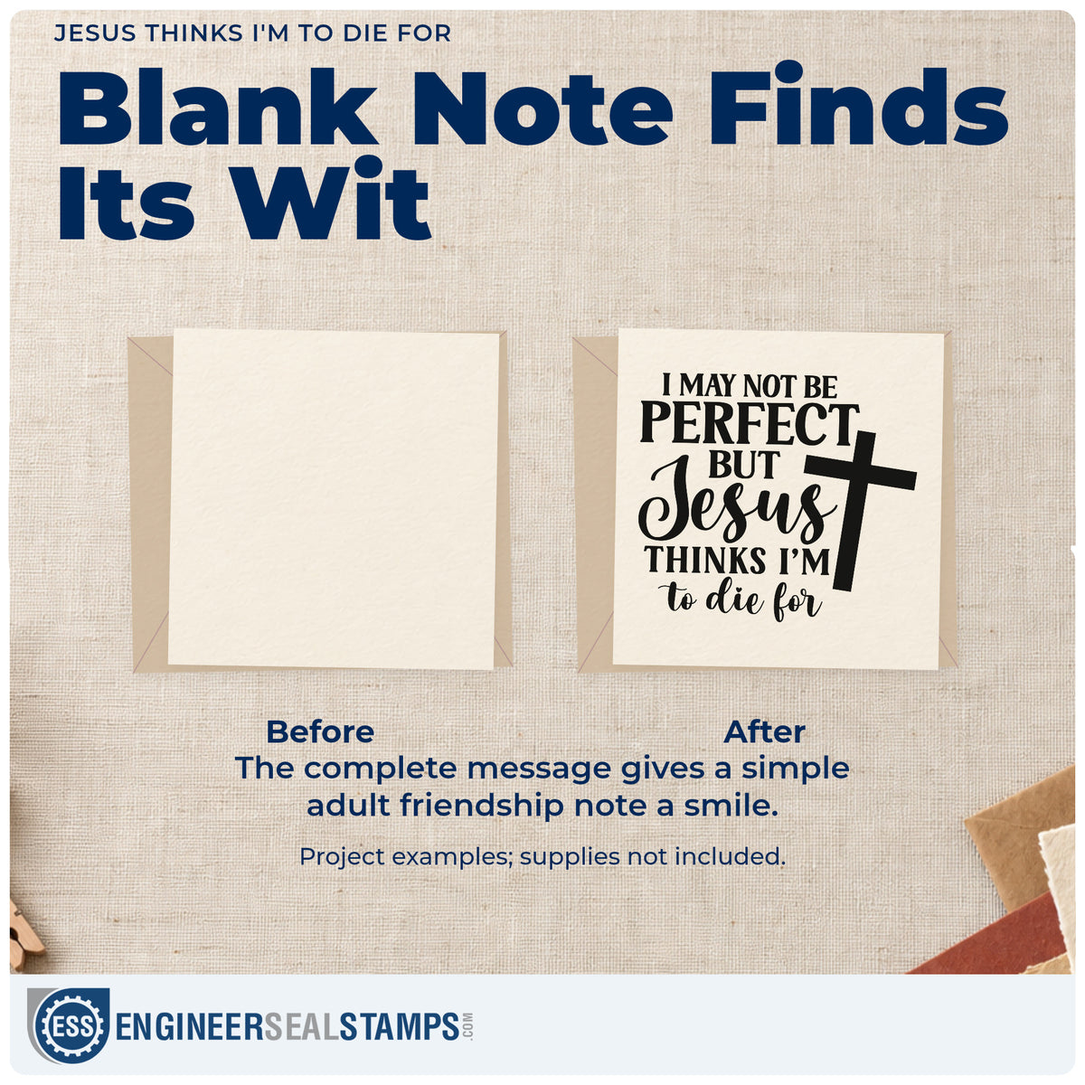 Before and after of a plain item finished with the Jesus Thinks I'm To Die For Rubber Stamp – Duo Hand, a quick upgrade for locker door signs.