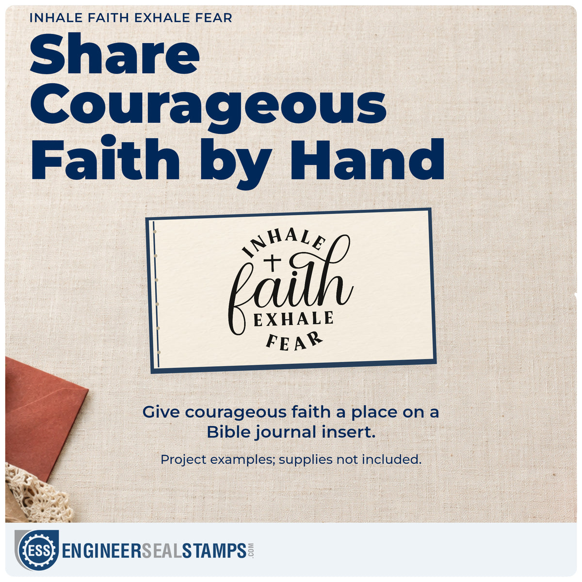 A finished handmade project stamped with the Inhale Faith Exhale Fear Wood-Mounted Rubber Stamp, ideal for yoga class cards.