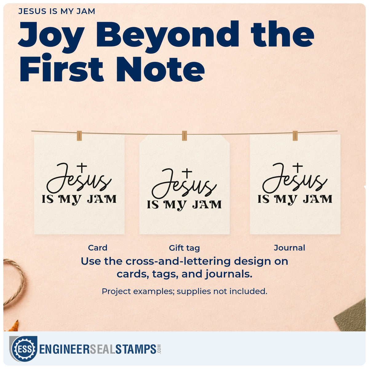 Three project examples made with the Jesus Is My Jam Rubber Stamp – Duo Hand, including choir folder covers.