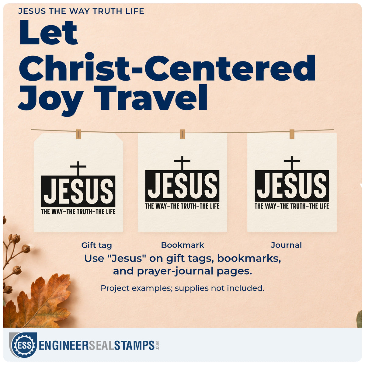 Three project examples made with the Duo Hand Jesus The Way Truth Life With Cross Rubber Stamp, including scrapbook title blocks.