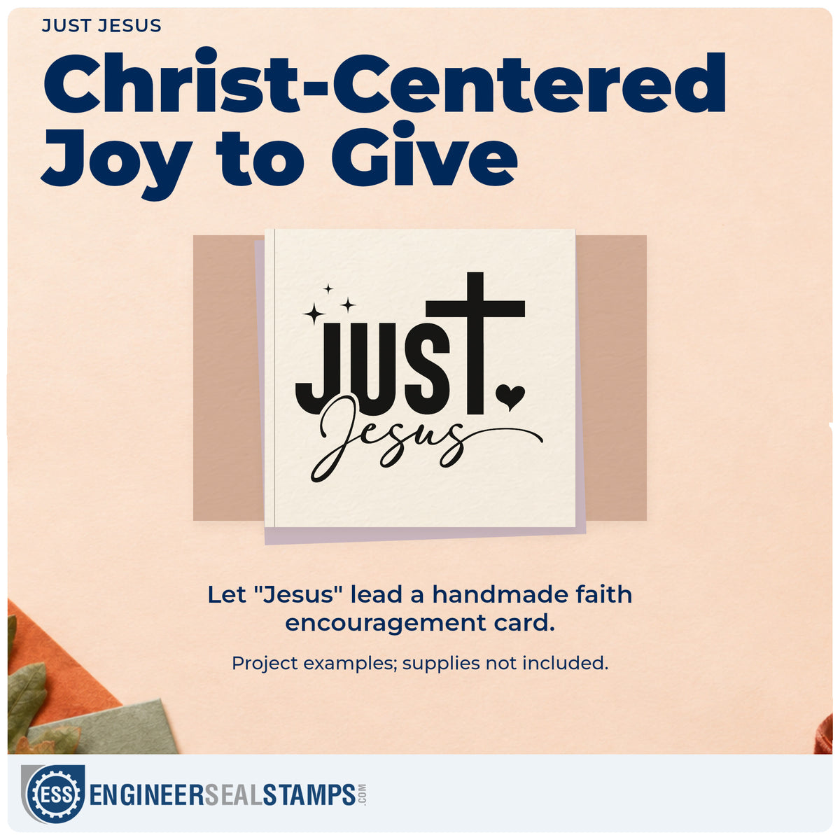 A finished handmade project stamped with the Just Jesus With Cross Wood Handle Stamp, ideal for christmas card fronts.