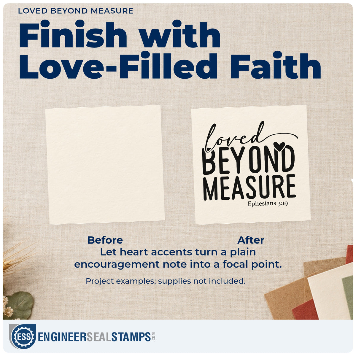 Before and after of a plain item finished with the Premium Wooden Loved Beyond Measure With Hearts Stamp - Vintage Pro, a quick upgrade for teen encouragement.