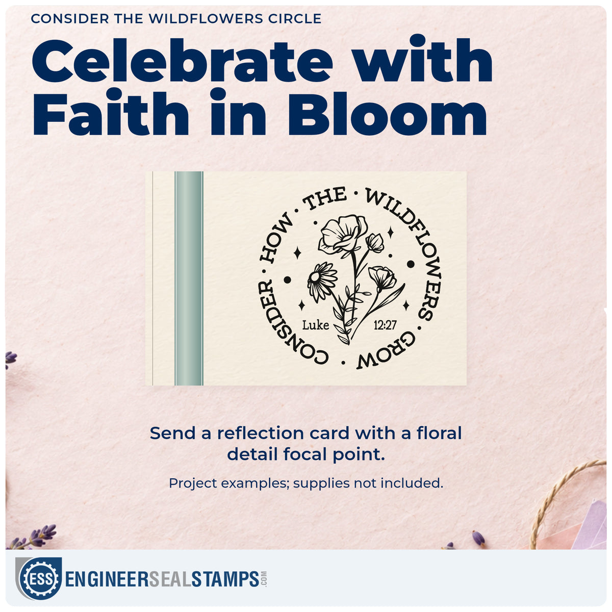 A finished handmade project stamped with the Consider How The Wildflowers Grow Stamp – Self-Inking, ideal for garden club notes.
