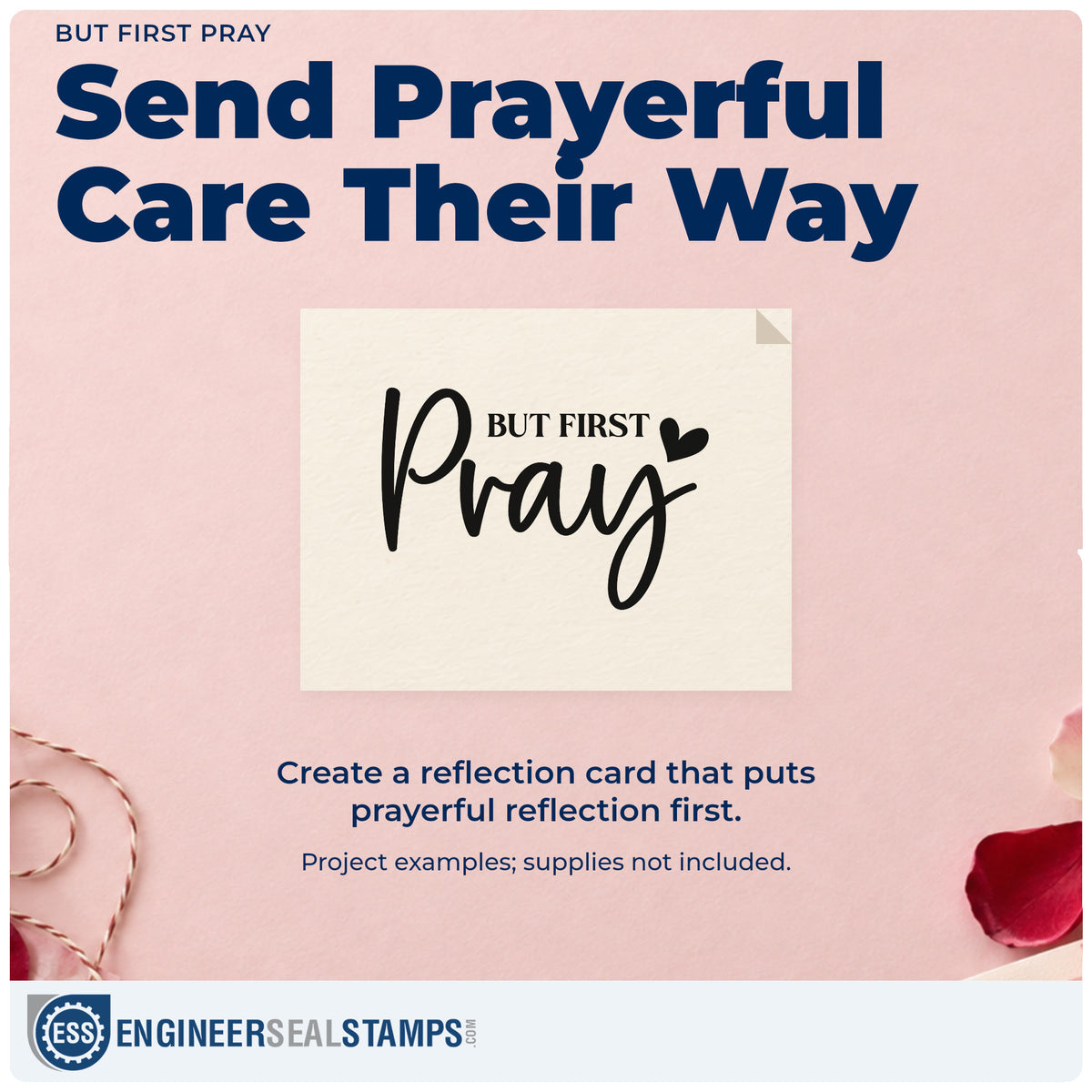 A finished handmade project stamped with the But First Pray With Hearts Stamp – Wood Handle, ideal for coffee gift tags.